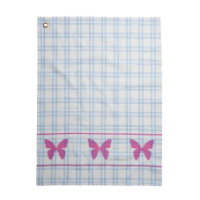 Blue Checked Cotton Tea Towel & Pink Butterfly Print Rice DK